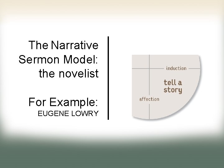 The Narrative Sermon Model: the novelist For Example: EUGENE LOWRY 