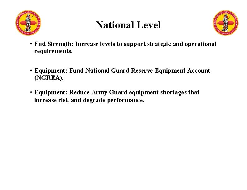 National Level • End Strength: Increase levels to support strategic and operational requirements. Loading…
