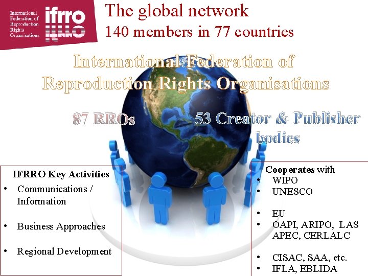 The global network 140 members in 77 countries International Federation of Reproduction Rights Organisations
