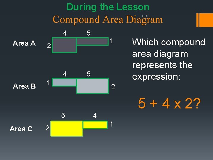 During the Lesson Compound Area Diagram P-12 Area A Area B 4 5 1