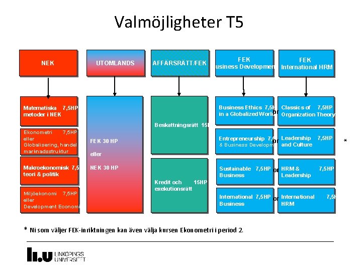 Valmöjligheter T 5 NEK UTOMLANDS AFFÄRSRÄTT/FEK 14 FEK Business Development International HRM Business Ethics