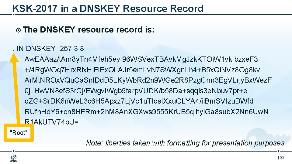 KSK-2017 in a DNSKEY Resource Record The DNSKEY resource record is: . IN DNSKEY