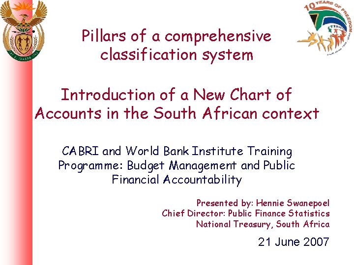 Pillars of a comprehensive classification system Introduction of a New Chart of Accounts in