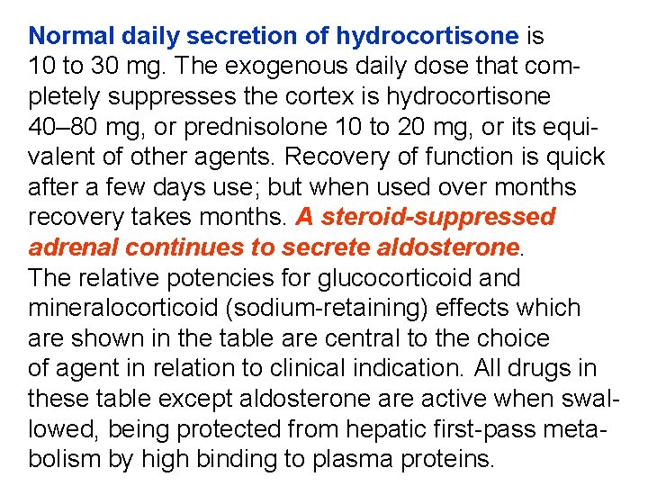 Normal daily secretion of hydrocortisone is 10 to 30 mg. The exogenous daily dose