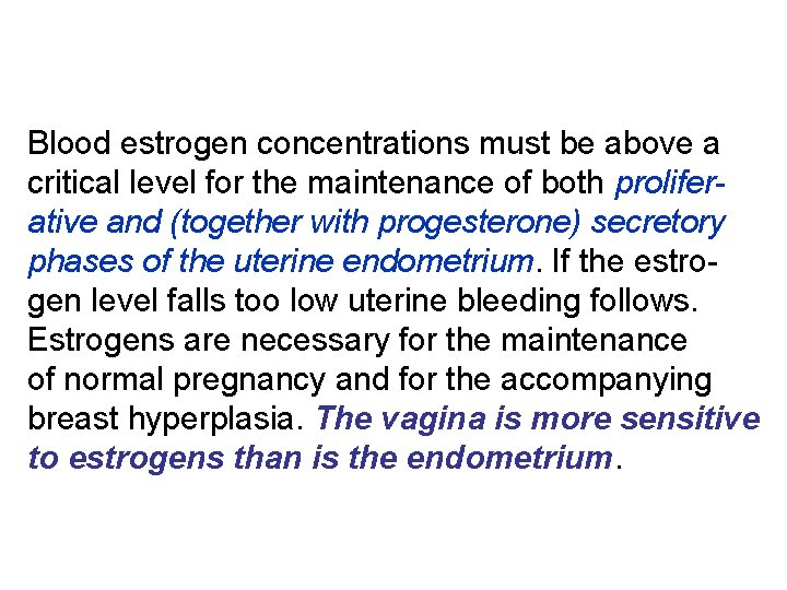 Blood estrogen concentrations must be above a critical level for the maintenance of both