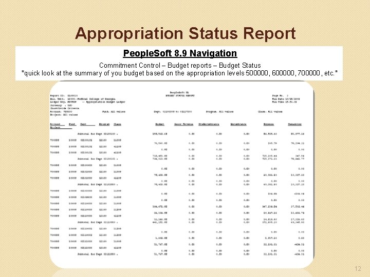 Appropriation Status Report People. Soft 8. 9 Navigation Commitment Control – Budget reports –