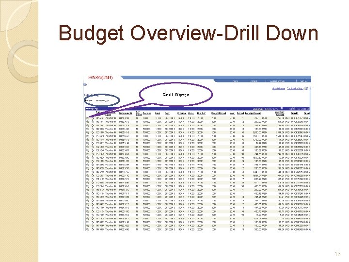 Budget Overview-Drill Down 16 