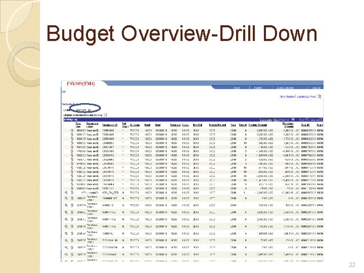 Budget Overview-Drill Down 22 