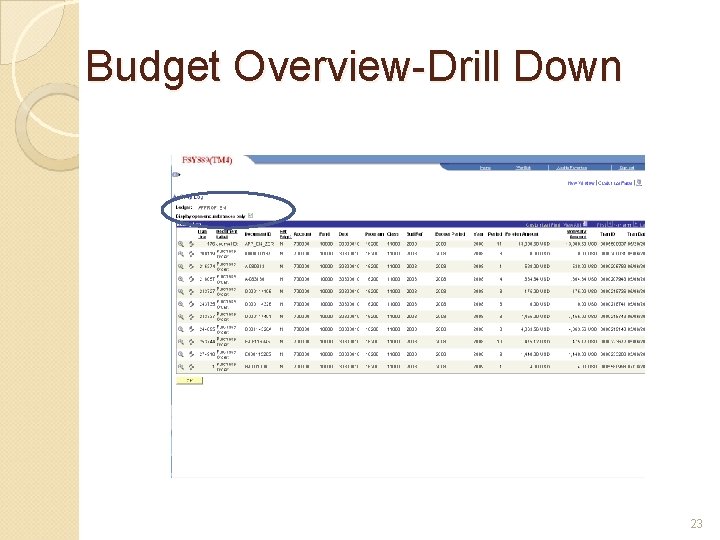 Budget Overview-Drill Down 23 