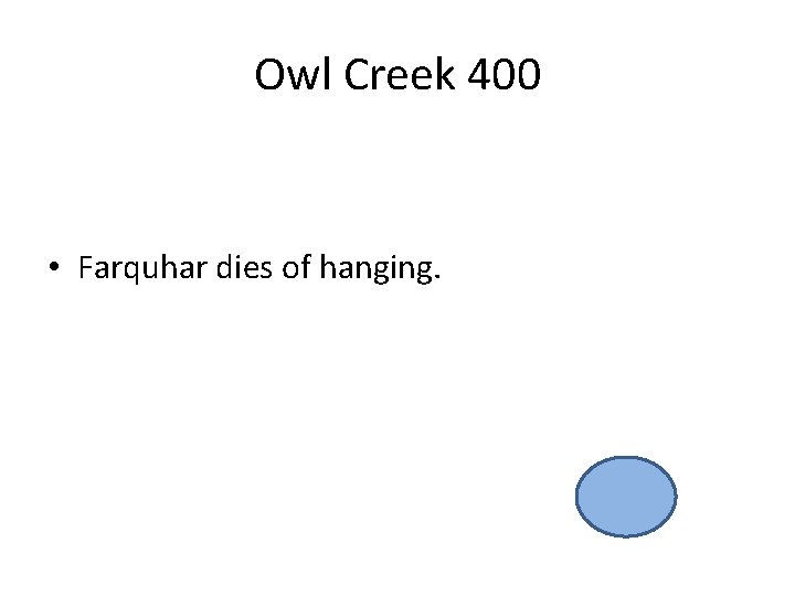 Owl Creek 400 • Farquhar dies of hanging. 