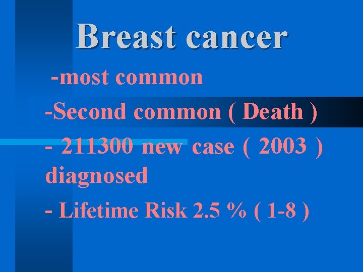 Breast cancer -most common -Second common ( Death ) - 211300 new case (