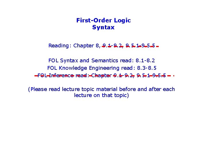 First-Order Logic Syntax Reading: Chapter 8, 9. 1 -9. 2, 9. 5. 1 -9.