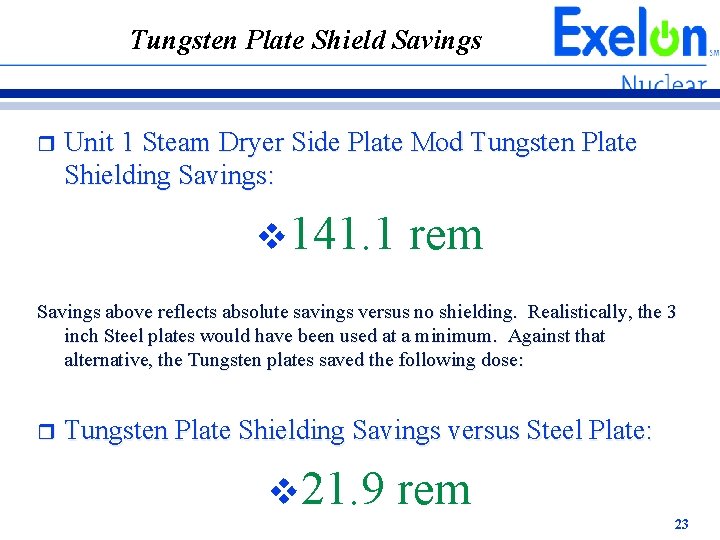 Tungsten Plate Shield Savings r Unit 1 Steam Dryer Side Plate Mod Tungsten Plate Tungsten Plate Shield Savings r Unit 1 Steam Dryer Side Plate Mod Tungsten Plate