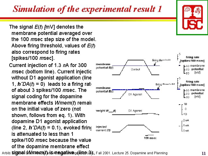 Simulation of the experimental result 1 The signal E(t) [m. V] denotes the membrane