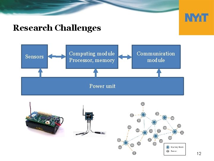Research Challenges Sensors Computing module Processor, memory Communication module Power unit 12 