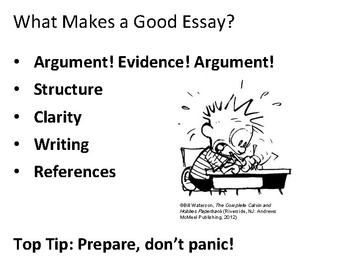 What Makes a Good Essay? • Argument! Evidence! Argument! • Structure • Clarity •