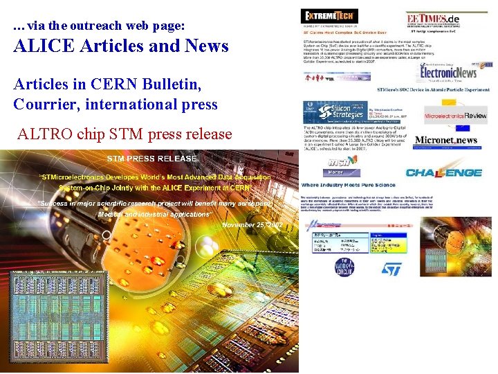 …via the outreach web page: ALICE Articles and News Articles in CERN Bulletin, Courrier,