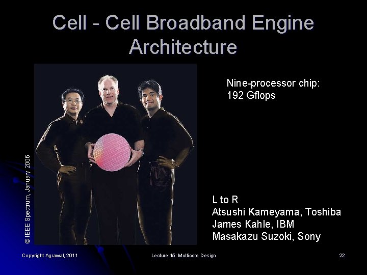 Cell - Cell Broadband Engine Architecture © IEEE Spectrum, January 2006 Nine-processor chip: 192