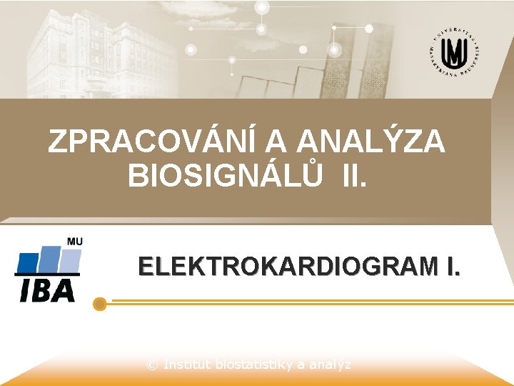 ZPRACOVÁNÍ A ANALÝZA BIOSIGNÁLŮ II. ELEKTROKARDIOGRAM I. © Institut biostatistiky a analýz 