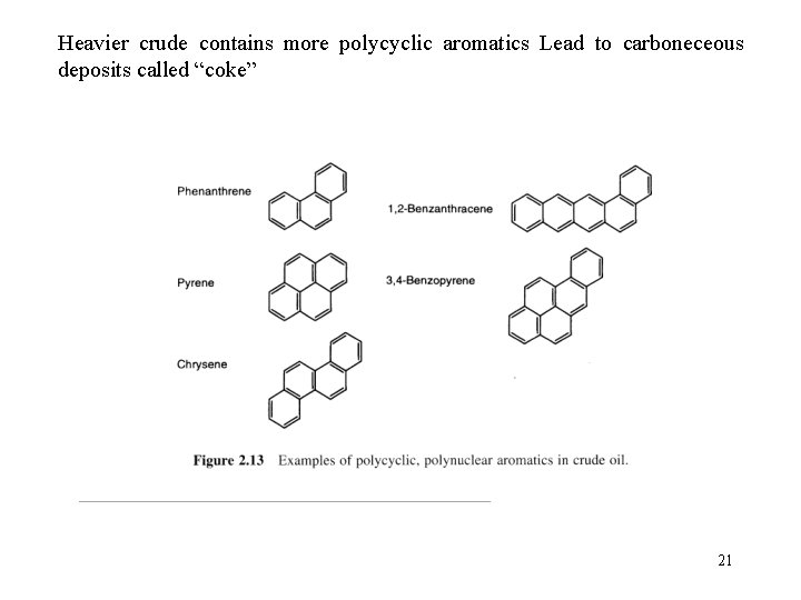 Heavier crude contains more polycyclic aromatics Lead to carboneceous deposits called “coke” 21 