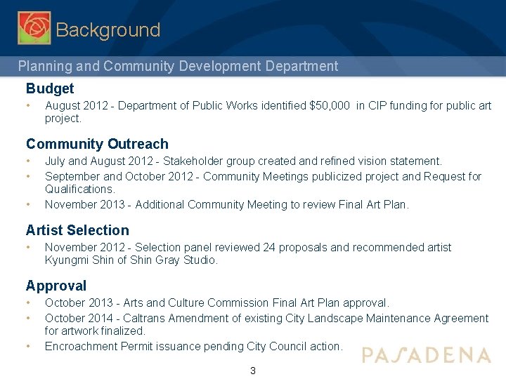 Background Planning and Community Development Department Budget • August 2012 - Department of Public