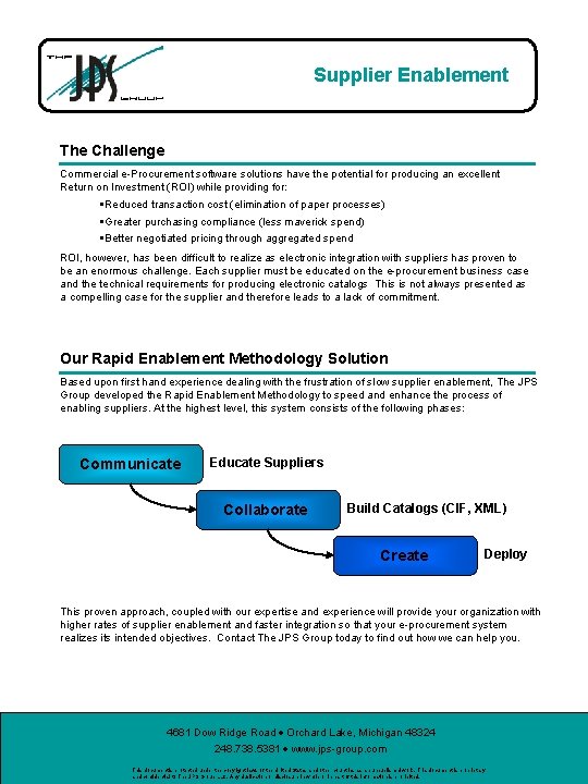 Supplier Enablement The Challenge Commercial e-Procurement software solutions have the potential for producing an