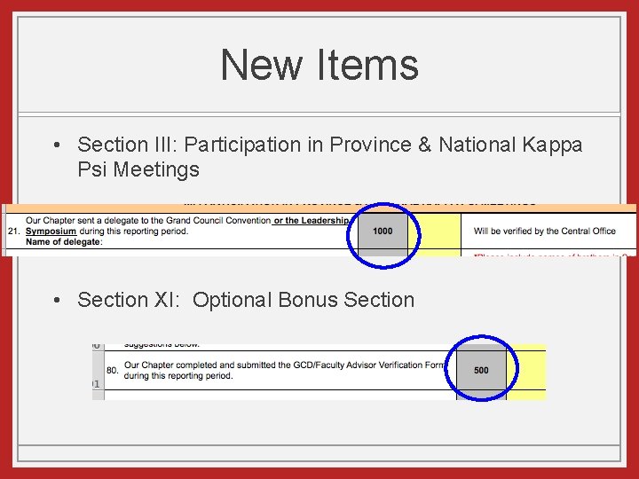 New Items • Section III: Participation in Province & National Kappa Psi Meetings •