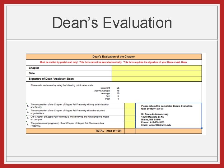 Dean’s Evaluation 