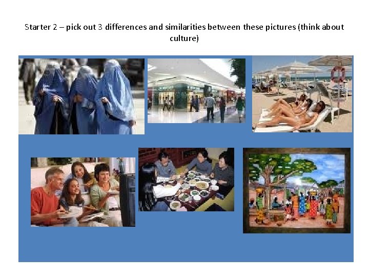 Starter 2 – pick out 3 differences and similarities between these pictures (think about