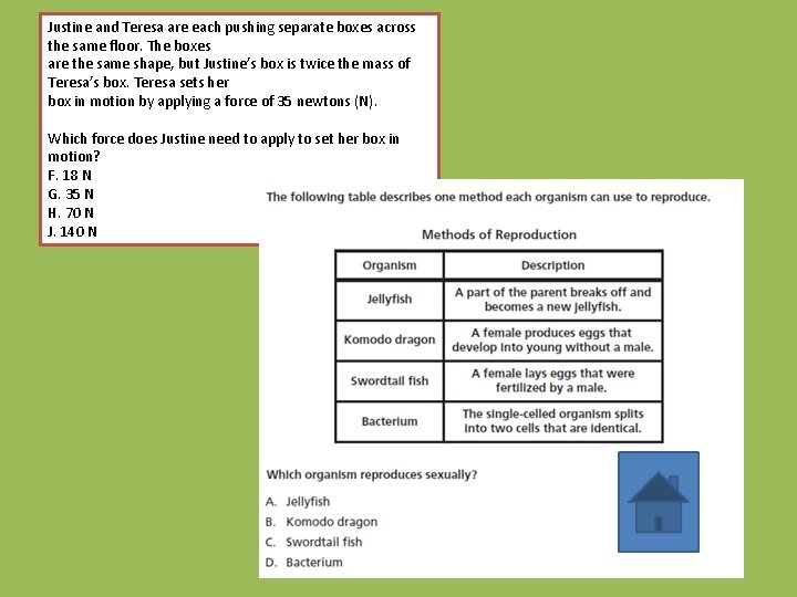 Justine and Teresa are each pushing separate boxes across the same floor. The boxes