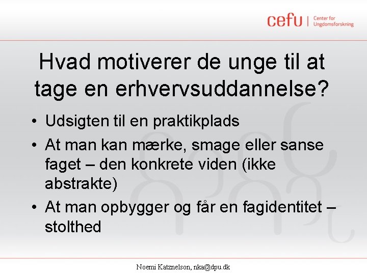 Hvad motiverer de unge til at tage en erhvervsuddannelse? • Udsigten til en praktikplads