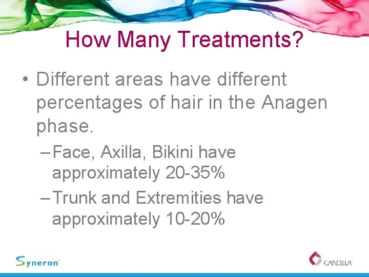 How Many Treatments? • Different areas have different percentages of hair in the Anagen