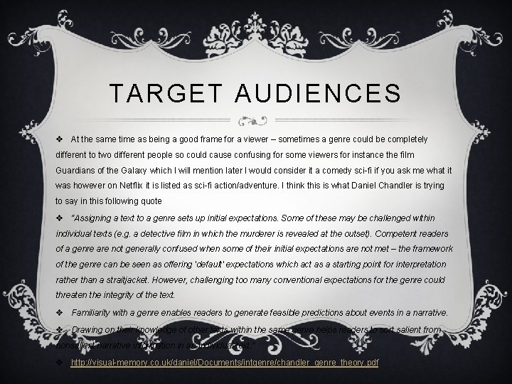 TARGET AUDIENCES v At the same time as being a good frame for a TARGET AUDIENCES v At the same time as being a good frame for a