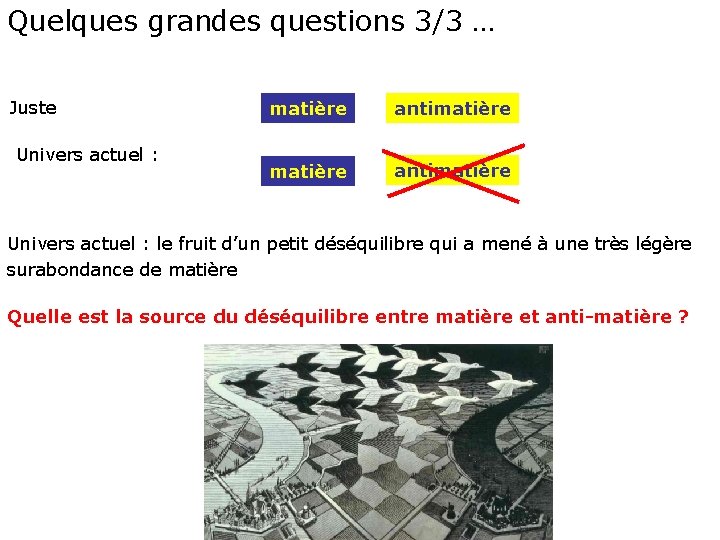 Quelques grandes questions 3/3 … Juste après le Big-Bang : Univers actuel : matière