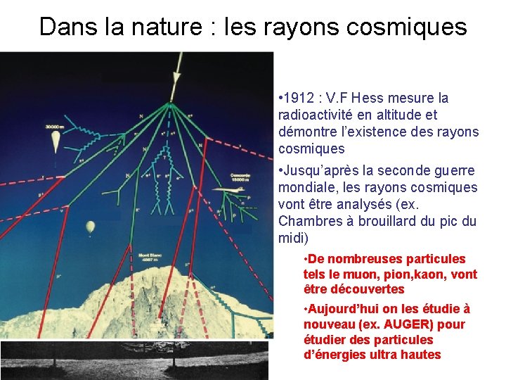 Dans la nature : les rayons cosmiques • 1912 : V. F Hess mesure