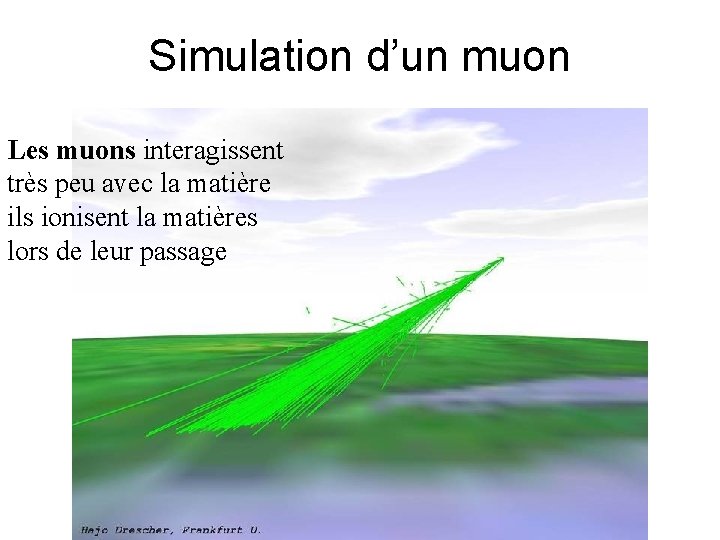 Simulation d’un muon Les muons interagissent très peu avec la matière ils ionisent la