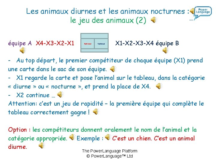 Les animaux diurnes et les animaux nocturnes : le jeu des animaux (2) équipe