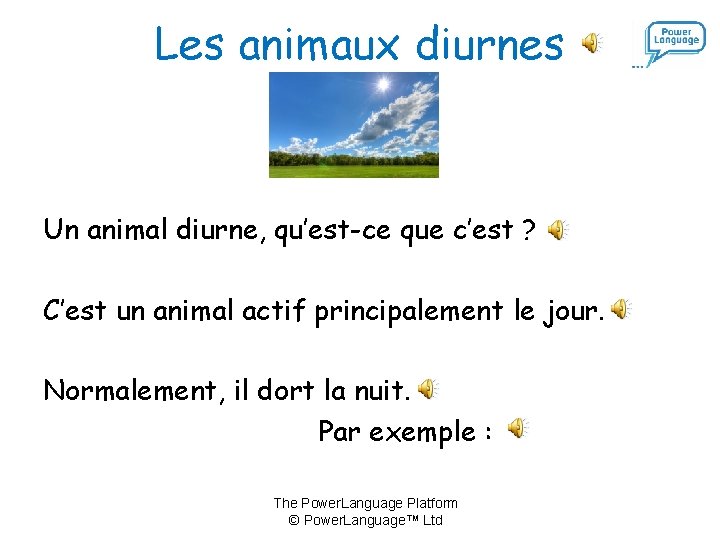 Les animaux diurnes Un animal diurne, qu’est-ce que c’est ? C’est un animal actif