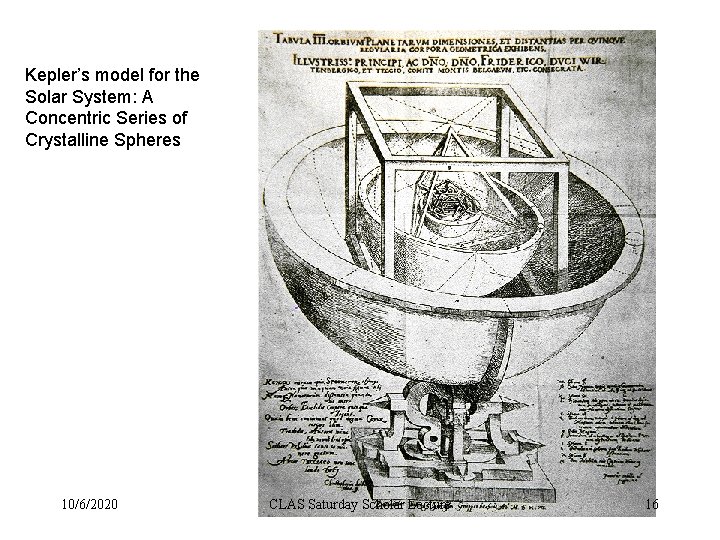 Kepler’s model for the Solar System: A Concentric Series of Crystalline Spheres 10/6/2020 CLAS