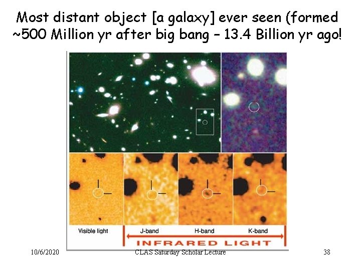 Most distant object [a galaxy] ever seen (formed ~500 Million yr after big bang