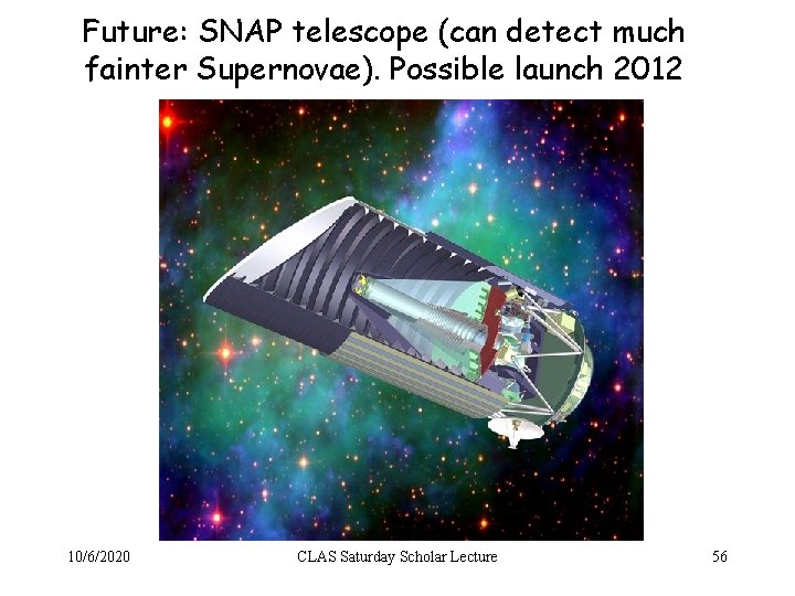 Future: SNAP telescope (can detect much fainter Supernovae). Possible launch 2012 10/6/2020 CLAS Saturday