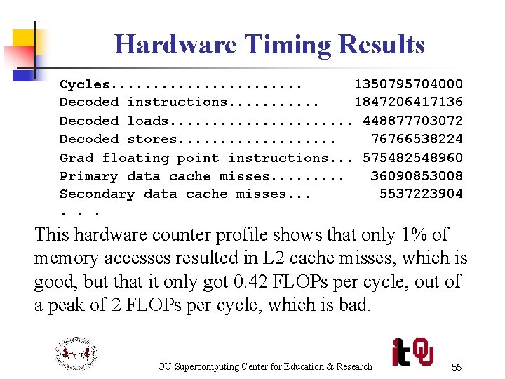 Hardware Timing Results Cycles. . . 1350795704000 Decoded instructions. . . 1847206417136 Decoded loads.