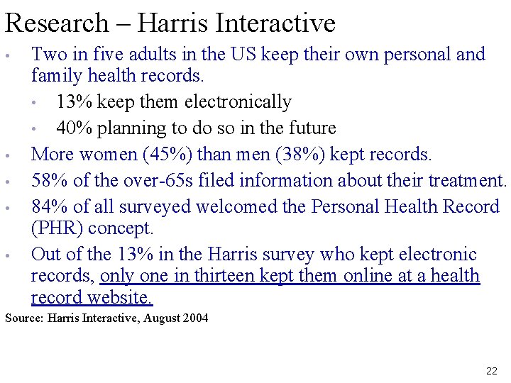 Research – Harris Interactive • • • Two in five adults in the US