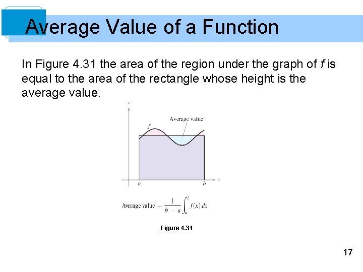 Average Value of a Function In Figure 4. 31 the area of the region