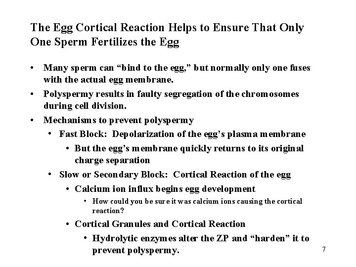 The Egg Cortical Reaction Helps to Ensure That Only One Sperm Fertilizes the Egg The Egg Cortical Reaction Helps to Ensure That Only One Sperm Fertilizes the Egg