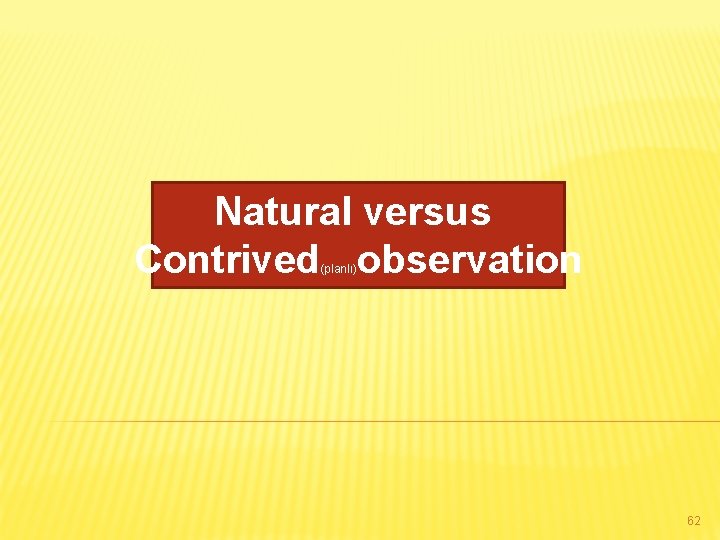 Natural versus Contrived observation (planlı) 62 