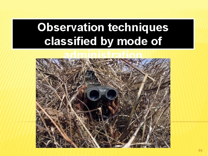 Observation techniques classified by mode of administration 64 