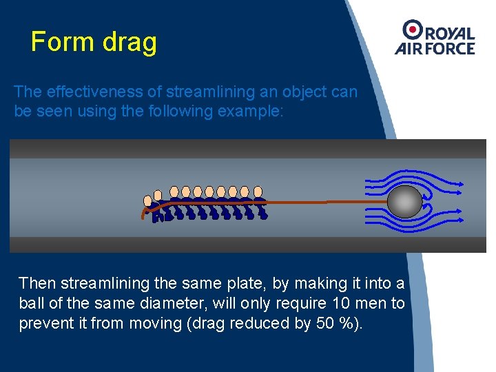 Form drag The effectiveness of streamlining an object can be seen using the following