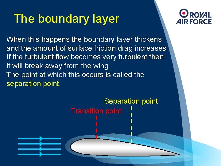 The boundary layer When this happens the boundary layer thickens and the amount of