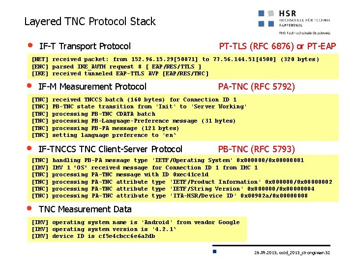 Layered TNC Protocol Stack • IF-T Transport Protocol PT-TLS (RFC 6876) or PT-EAP [NET]